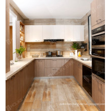 Custom Made Warm Color Wooden Grain Modern Melamine Kitchen Cabinet